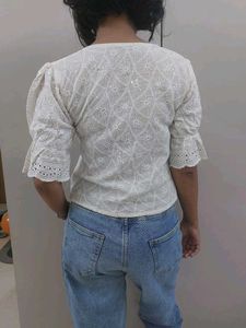 Embroidered Sparkly Puff Sleeve Top