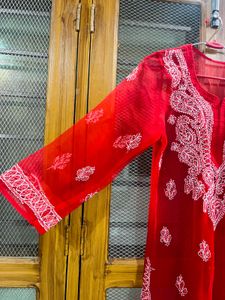 Red Embroidered Kurta