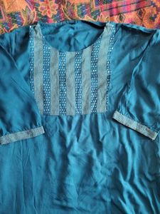 Teal Color Silver EMBELLISHED SEQUIN KURTI L SIZE