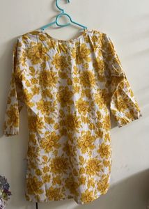 Beautiful Yellow Floral Short Kurti