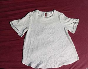 Women's Light Blue Ruffle Sleeve Top