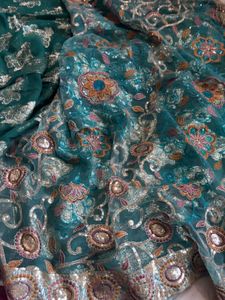 Half Net Embroidered Saree