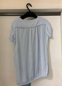 Zara sky blue blouse top front open zip