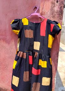 Abstract Print Puff Sleeve Dress
