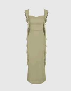 Olive Green Ruffle Trim Maxi Dress