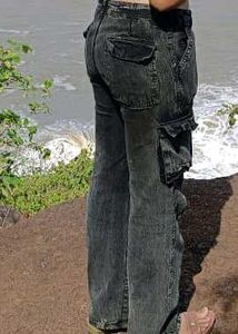 This is Very Stylish Black Acid Wash Cargo Jeans