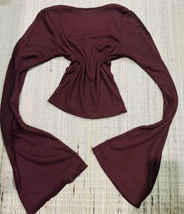 Coffee Brown Ribbed Long Sleeve Top