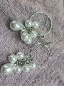 Pearl Drop Hoop Earrings