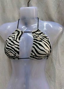 1241. Zebra Print Halter Bikini Top