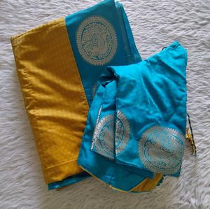 Blue And Mustard Saree (Women's)