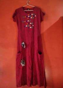 Maroon Maxi Dress with Pockets