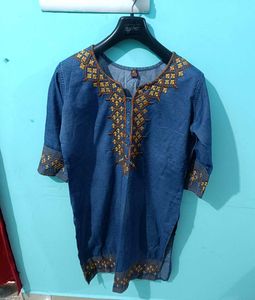 Embroidered Denim Kurta