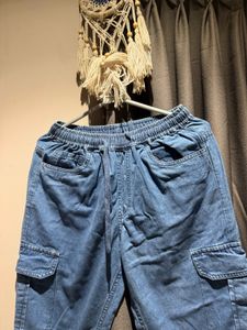 Blue Denim Cargo Joggers