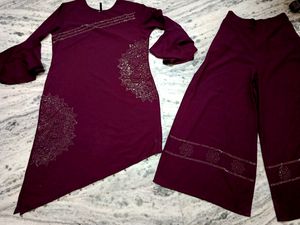 💜Beautiful Violet Designer Kurta And Plazzo Set