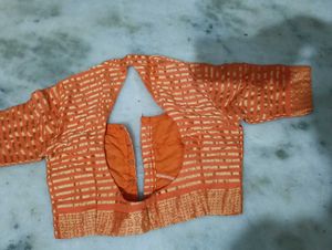 Orange Striped Sari Blouse, Green Cotton Saree Blo