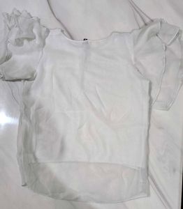 White Ruffle Sleeve Top