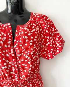 Anthropologie Red Printed Playsuit with Pockets