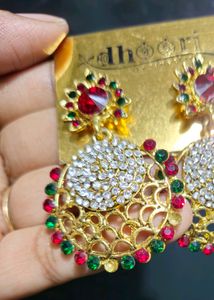 Red Green And White Stone Drop Earrings