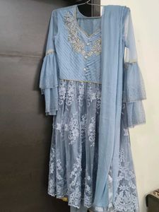 Elegant Blue Embroidered Anarkali Kurta