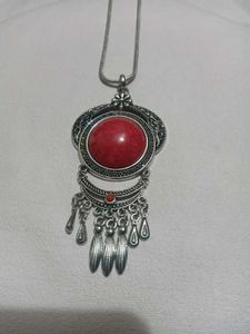 Boho Red Stone Pendant Necklace