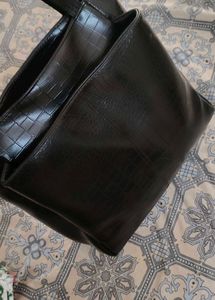 Black Croc-Embossed Tote Bag