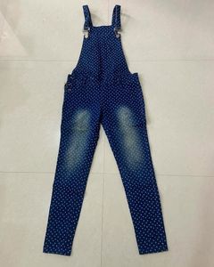 Denim Blue Dungarees with Star Pattern