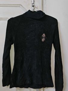 Velvet Black High Neck Woollen Sweater