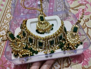 Green Kundan-replica Choker Necklace Set
