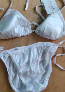 White Satin String Bikini Set