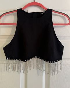 Shein Black Fringe Crop Top