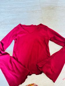 Red Flared Sleeve Top