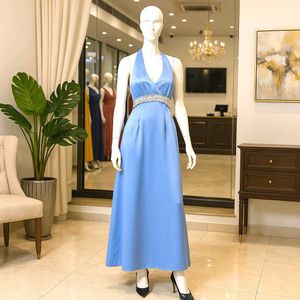 Elegant Blue Halter Maxi Dress