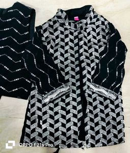Party Wear Black &amp; Silver Embellished  Beby Outfit