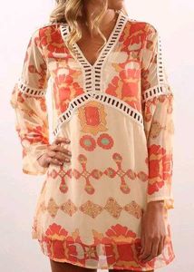 Floral Bohemian Cold-Shoulder Tunic Top