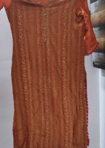 Peach-Orange Embroidered Kurti