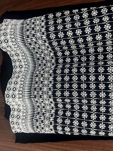 Embroidered Sequined Black &amp; White Kurta