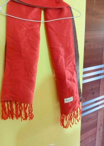 Elegant Red Scarf with Fringe Detail