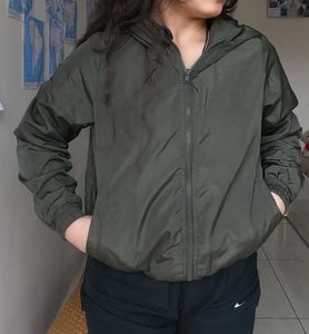 Olive Green Cropped Windbreaker ( Double Lined )