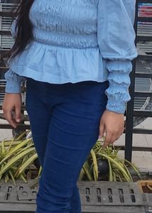 Light Blue Smocked Blouse
