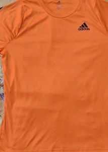 ADIDAS Men Coral Orange Self Striped Slim-Fit AERO