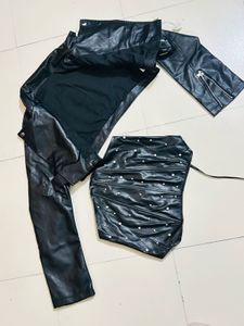 Size L - Leather Jacket With  Lace Up Tube Top