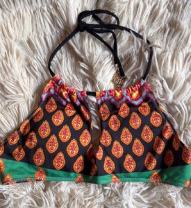 Patterned Halter Top with chain detail