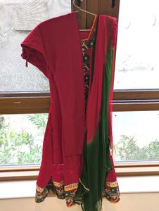 Ethnic Red Kurta Suit Set with Aplic Work.