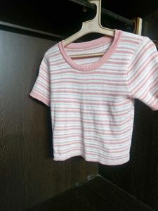 Pink Striped Crop Top