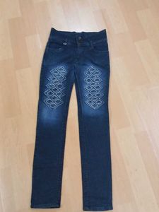Embroidered Dark Wash Denim Jeans