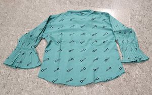 Sea Green Shirt Pattern Crop Top