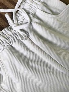 Casual White Ribbed Pants