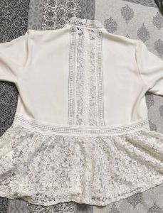 Zara Women White Floral Lace Peplum Style Top