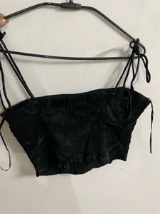 Zara Black Spaghetti Tie Up Top
