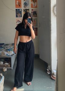 Black Crop Top & Wide Leg Pants